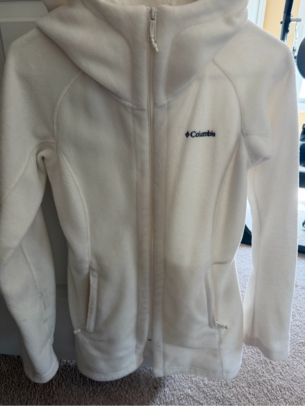 Columbia White Fleece Zip-Up Hooded Jacket